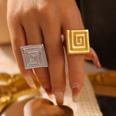 18K Gold-Plated Square Spiral Earrings or Ring