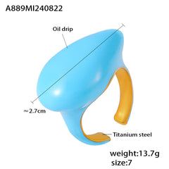 18K Gold-Plated Enamel Teardrop Open Ring