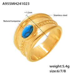 Tiger Eye or Turquoise Textured Ring