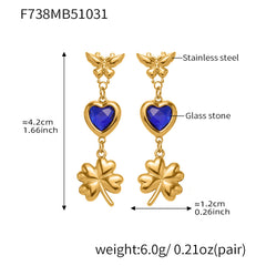 Heart & Flower Glass-Stone Drop Earrings
