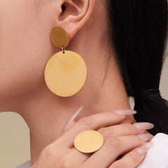 18K Gold-Plated Round Disc Earrings or Ring