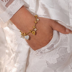 18K Gold-Plated Heart Charm Bead Bracelet