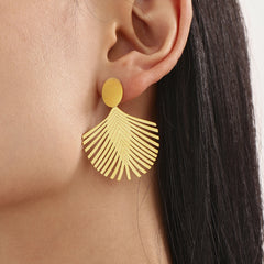 Gold-Tone Palm Leaf Fan Drop Earrings