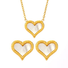 Mother-of-Pearl Heart Necklace and Stud Earrings