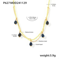 Natural Stone Bead Cat Eye-Look Charm Necklace