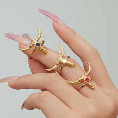 18K Gold-Plated Bull Head Open Ring