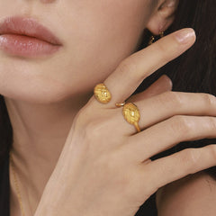 18K Gold-Plated Checkered Open Ring