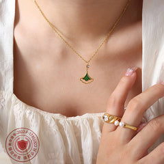 Green Fan Leaf Necklace or Earrings