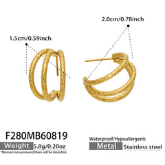 Textured Triple-Line C-Hoop Earrings