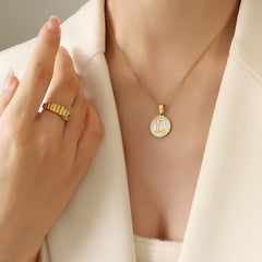 White Shell Initial Medallion Necklace