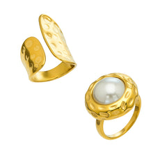 Hammered Shell-Pearl-Look Ring Collection