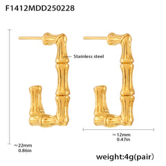 18K Gold-Plated Bamboo Rectangle C-Hoop Earrings