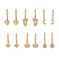 18K Gold-Plated Cubic Zirconia Charm Hoop Earrings
