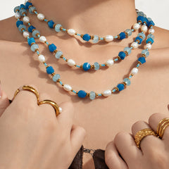Freshwater Pearl and Aquamarine Bead Necklace