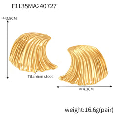 18K Gold-Plated Ribbed Shell Stud Earrings