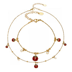 Ladybug and Red Stone Charm Necklace or Bracelet