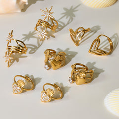 Heart or Starburst Cubic Zirconia Open Ring Designs