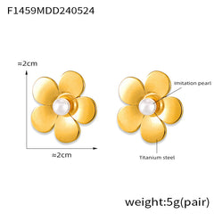 Flower & Shell-Pearl Stainless Steel Stud Earrings