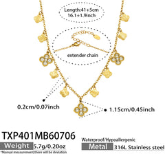 Cubic Zirconia Clover Charm Necklace and Bracelet