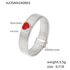18K Gold-Plated Ribbed Heart Stone Ring