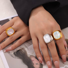 White Shell Sculptural Open Ring