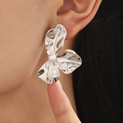 Sculptural Flower Pearl-Look Stud Earrings