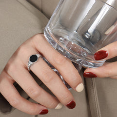 18K Gold-Plated Black Enamel Open Ring