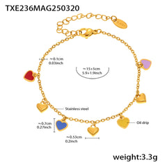 Colorful Enamel Heart Charm Necklace & Bracelet