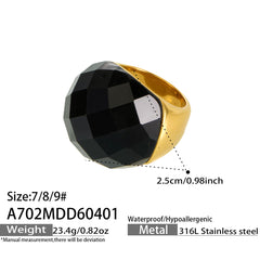 18K Gold-Plated Faceted Glass Statement Ring
