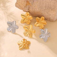 18K Gold-Plated Textured Flower Stud Earrings