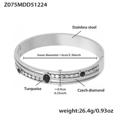 18K Gold-Plated Geometric Stone Bangle Bracelet