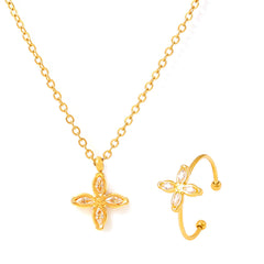 18K Gold-Plated Cubic Zirconia Flower Necklace or Ring