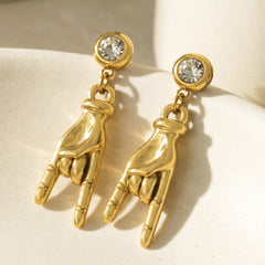 Cubic Zirconia Hand Gesture Drop Earrings