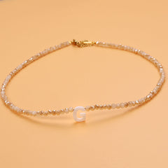 Dainty Stone Beaded Initial Necklace
