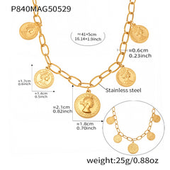 Portrait Coin Charm Chain Necklace
