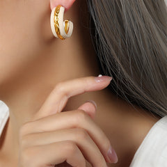 Enamel Crescent Hoop Earrings