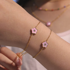 Gold-Tone Pink Enamel Flower Ring