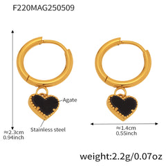 Black Agate Heart Huggie Earrings
