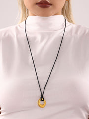 Textured Disc Pendant Black Cord Necklace