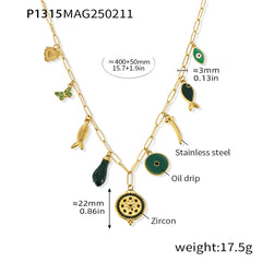 Enamel Fish & Cubic Zirconia Charm Necklace