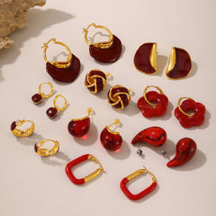 18K Gold-Plated Deep Red Enamel Earrings