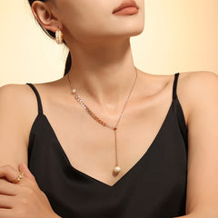 18K Gold-Plated Pearl-Look Tassel Y Necklace