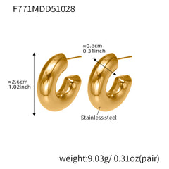 18K Gold-Plated Smooth Hollow C-Hoop Earrings