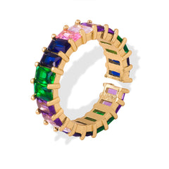 Colored Cubic Zirconia Geometric Open Ring