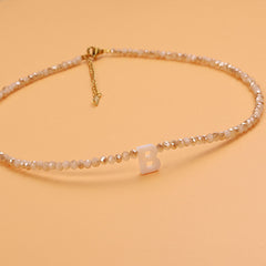 Dainty Stone Beaded Initial Necklace