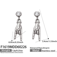Cubic Zirconia Hand Gesture Drop Earrings
