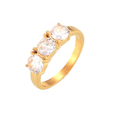 Three-Stone Cubic Zirconia Stainless Steel Ring