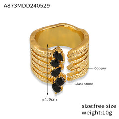 Black Stone-Accent Multi-Row Copper Open Ring