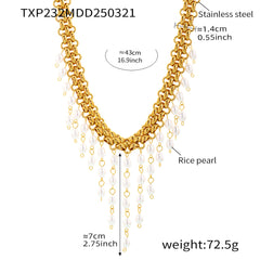 Shell Pearl-Look Fringe Necklace & Bracelet