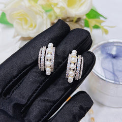 Nicolette Vintage-Inspired Pearl Pavé Stud Earrings